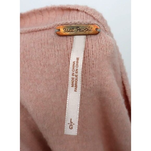 Free People Pink Wool-Blend Oversized Sweater L Womens Long Sleeve Academia Boho - Picture 2 of 8